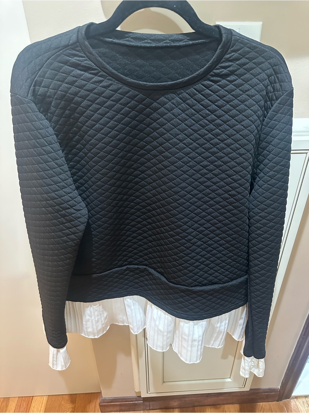 Quilted Black Layered Hem Women’s Top